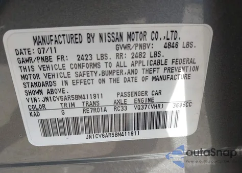 2011 Infiniti G37X z USA, uszkodzony, nr VIN JN1CV6AR5BM411911